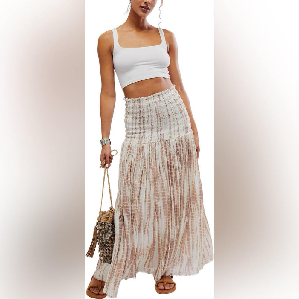 Free People Cream and Brown Maxi Skirt NWT